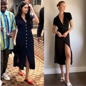 Aritzia Wilfred Black Button-front Midi Shirt Dress ASO Meghan Markle